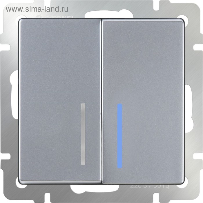 

Выключатель двухклавишный с подсветкой WL06-SW-2G-LED, цвет серебряный