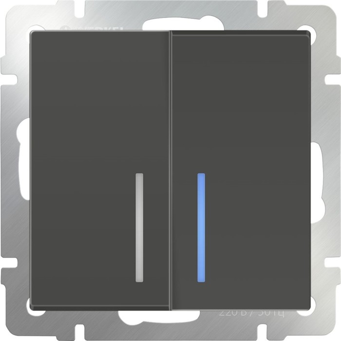 Выключатель двухклавишный с подсветкой WL07-SW-2G-LED, цвет серо-коричневый