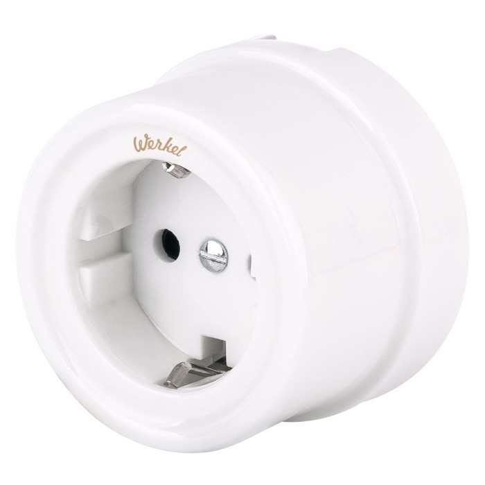 Розетка с заземлением и шторками WL18-03-02, цвет белый, ретро