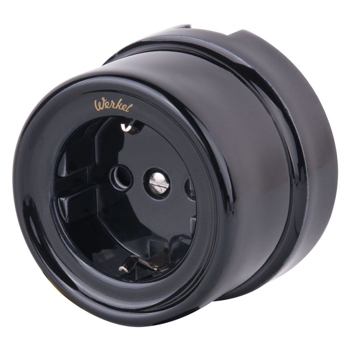 Розетка с заземлением и шторками WL18-03-02, цвет черный, ретро