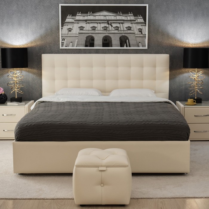 фото Кровать «ла скала» без пм, 1400×2000 мм, встроенное основание, экокожа, цвет nice beige архитектория