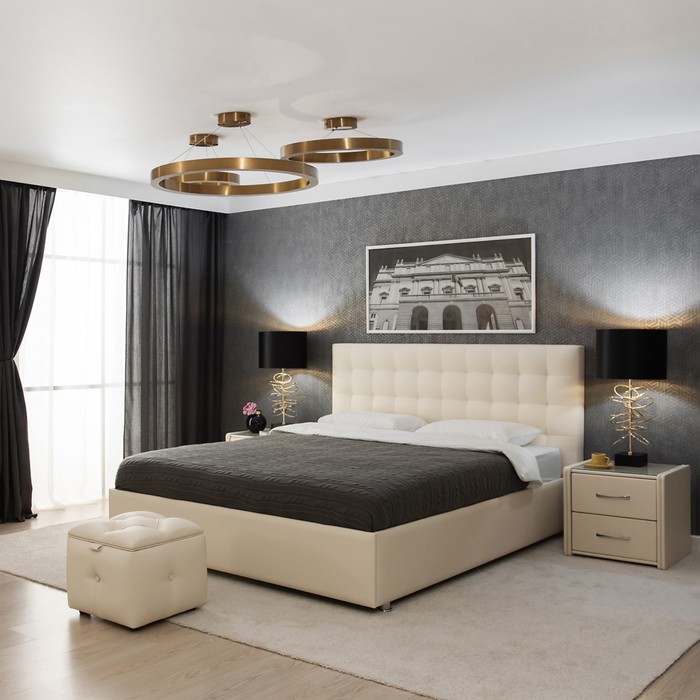 Кровать «Ла Скала» с ПМ, 180×200 см, экокожа, цвет ванильное суфле 45203