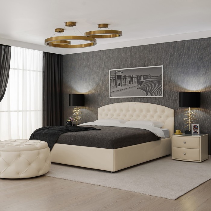 Кровать «Пальмира» с ПМ, 140×200 см, экокожа, цвет ванильное суфле