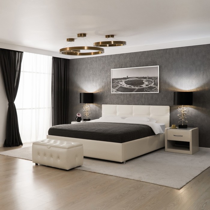 Кровать «Птичье гнездо» с ПМ, 160×200 см, экокожа, цвет ванильное суфле кровать пальмира с пм 160×200 см экокожа цвет ванильное суфле