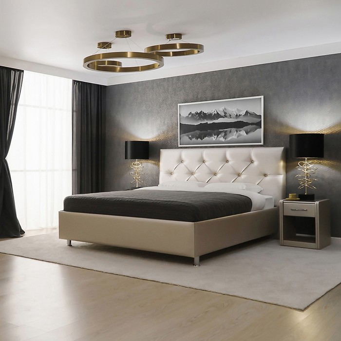 Кровать «Монблан» с ПМ, 140×200 см, экокожа, цвет ванильное суфле 34774