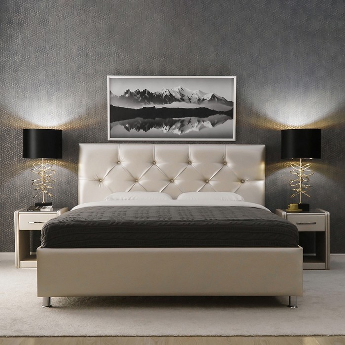 фото Кровать «монблан» без пм, 1600×2000 мм, встроенное основание, цвет nice beige архитектория
