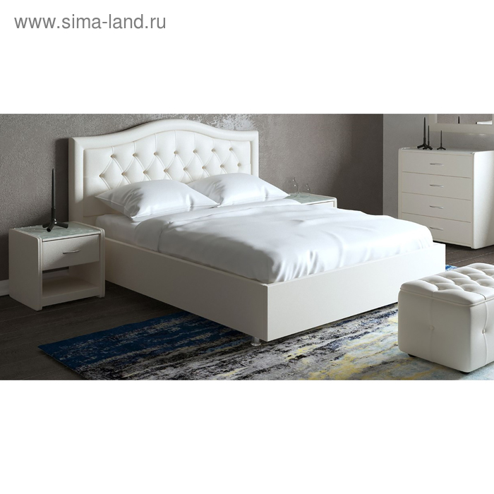 фото Кровать «ротонда» без пм, 1400 × 2000 мм, встроенное основание, экокожа, цвет белый архитектория