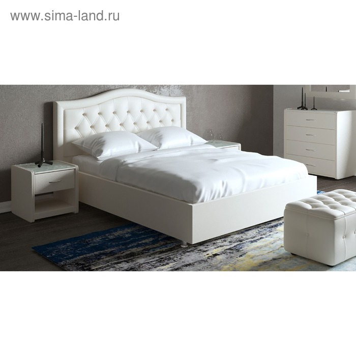 фото Кровать «ротонда» без пм, 1600 × 2000 мм, встроенное основание, экокожа, цвет белый архитектория