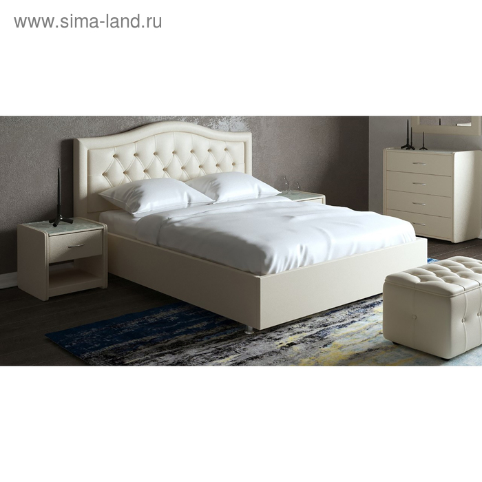фото Кровать «ротонда» без пм, 1600 × 2000 мм, встроенное основание, экокожа, цвет бежевый архитектория