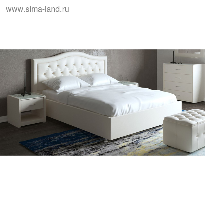 фото Кровать «ротонда» без пм, 180 × 200 см, встроенное основание, экокожа, цвет белый архитектория