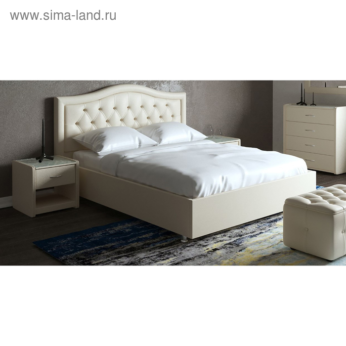 фото Кровать «ротонда» без пм, 1800 × 2000 мм, встроенное основание, экокожа, цвет бежевый архитектория