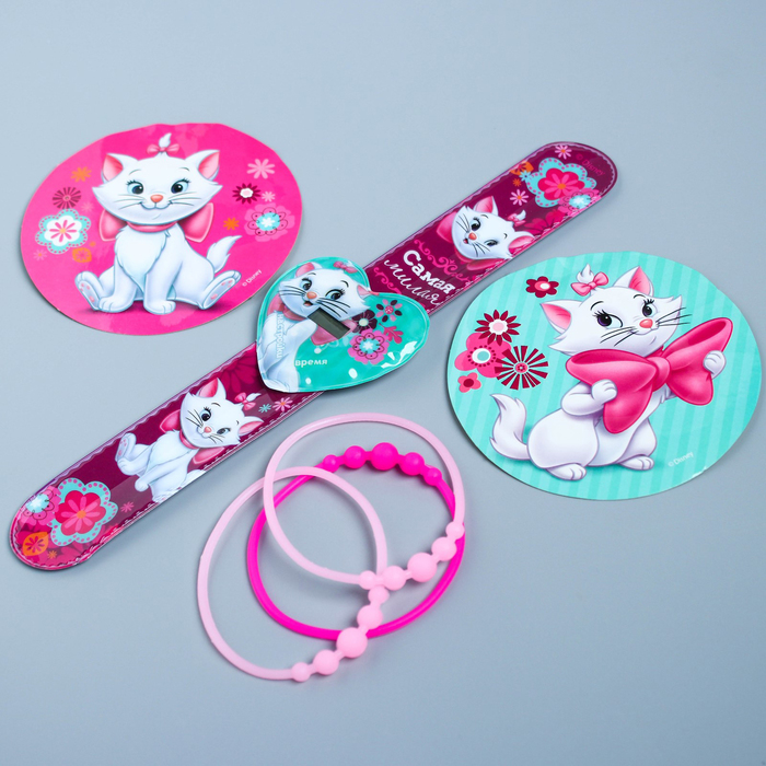 Подарочный набор "Самая милая" часы + наклейки + браслеты, Кошечка Мари, 22,5 х 4,5 см