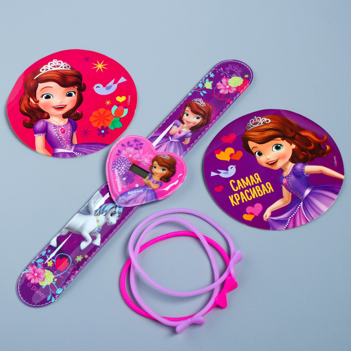 Подарочный набор "Принцесса" часы + наклейки + браслеты, София Прекрасная, 22,5 х 4,5 см