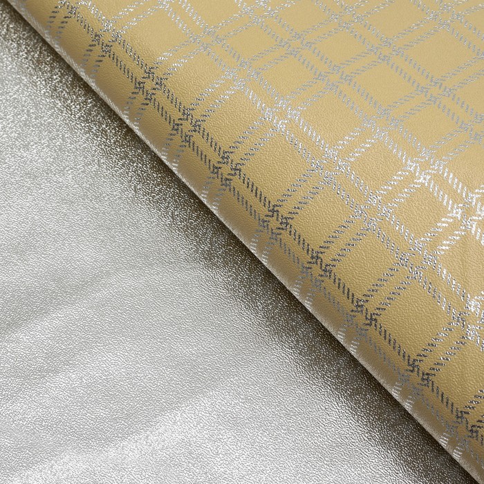 Плёнка с металлизированная "Клетка", цвет бежевый, 50 х 70 см