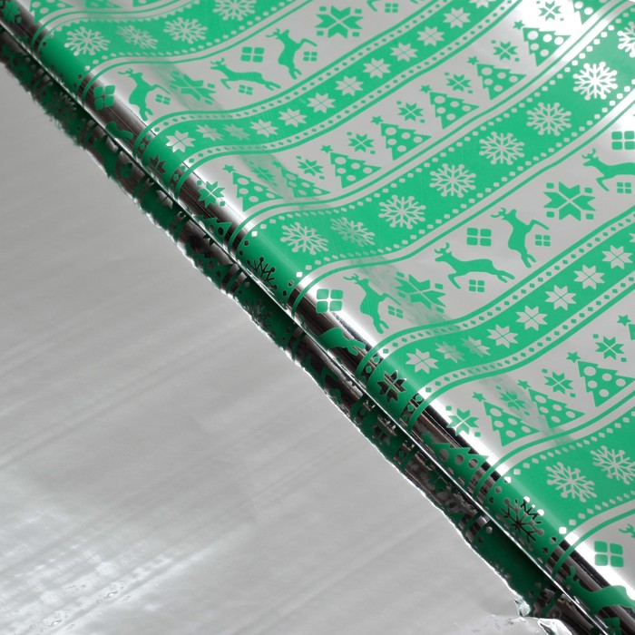 Пленка металлизированная "Северные олени", светло-зеленый, 50 х 70 см