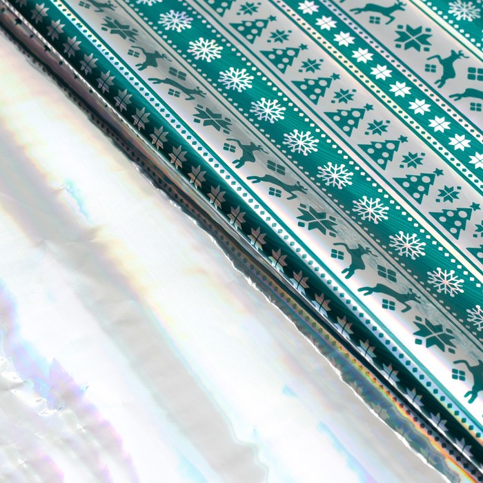 Пленка металлизированная "Северные олени", тёмно-зелёный, 50 х 70 см