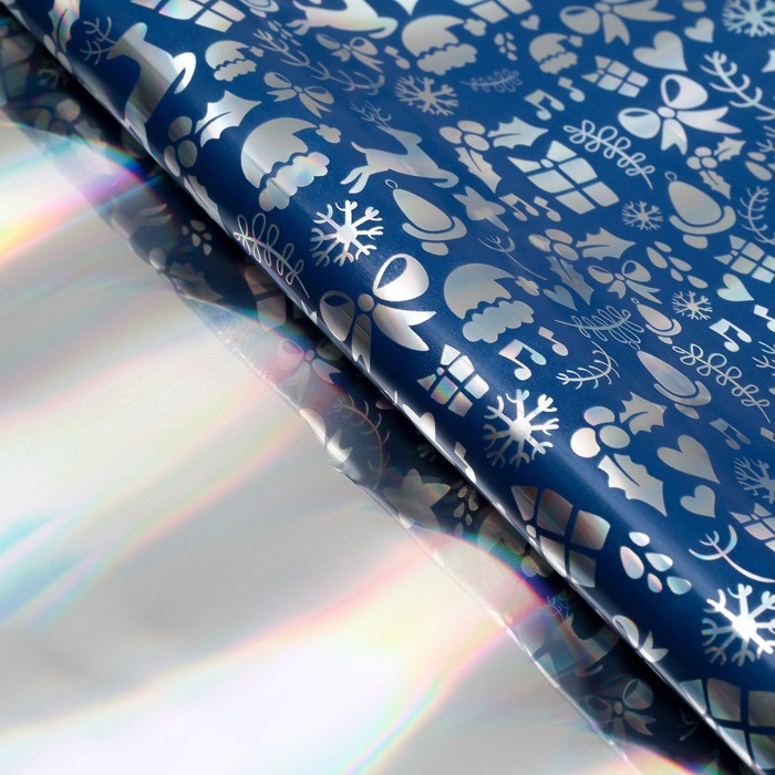 Пленка металлизированная "Новогодняя", голубой, 50 х 70 см