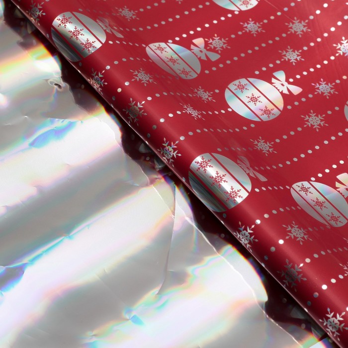 Пленка металлизированная "Новогодние шарики", красный, 50 х 70 см