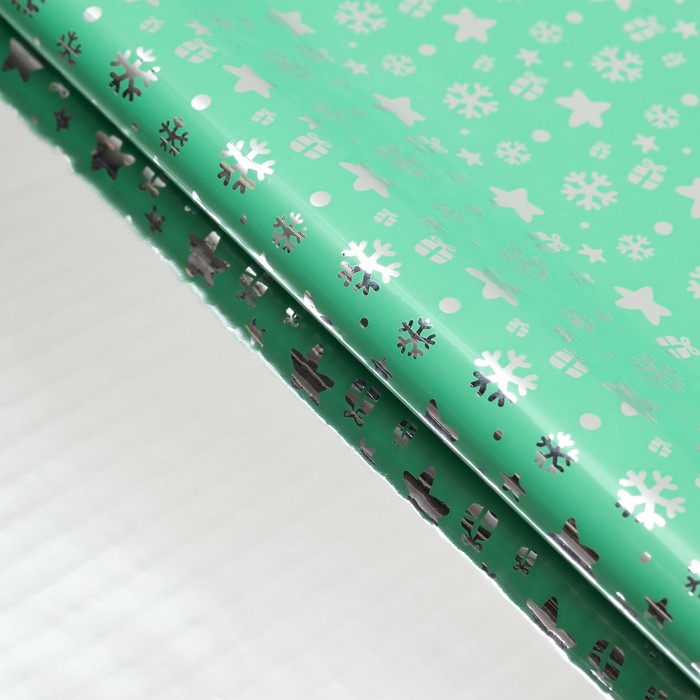 Пленка металлизированная "Снегопад", голубой, 50 х 70 см