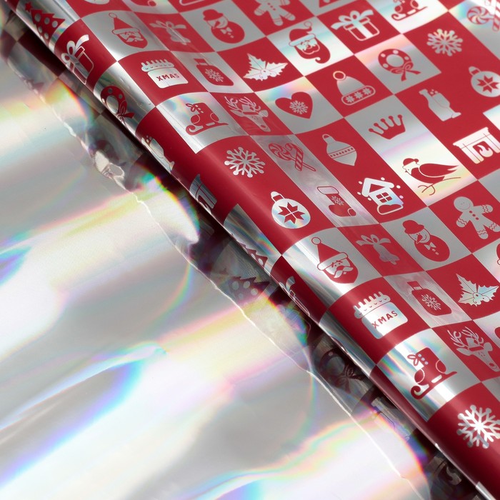 Пленка металлизированная "Новый год", красный, 50 х 70 см