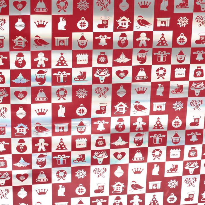 Пленка металлизированная "Новый год", красный, 50 х 70 см