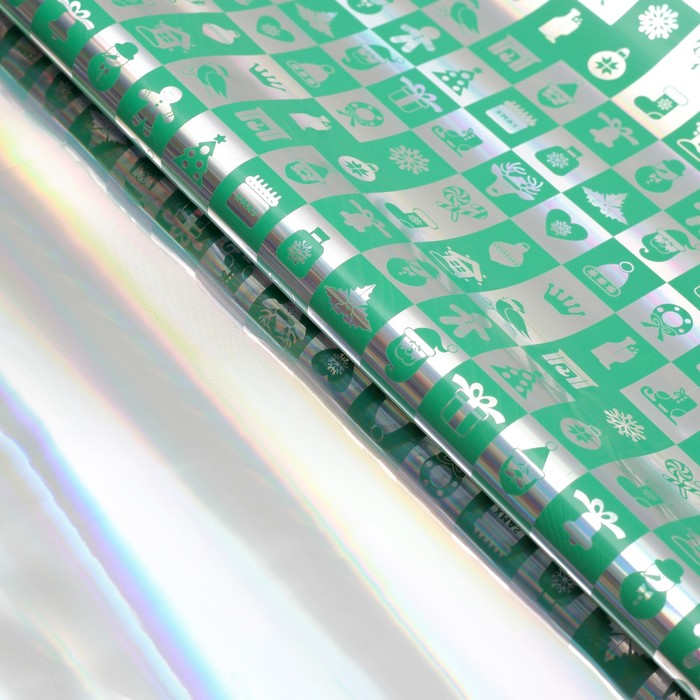 Пленка металлизированная "Новый год", зелёный, 50 х 70 см