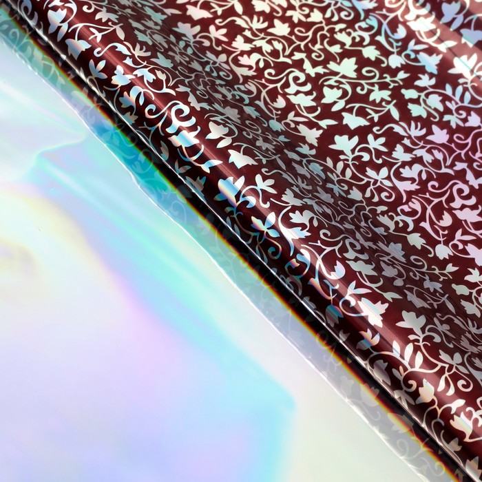Пленка металлизированная "Цветочные узоры", тёмно-бордовый, 50 х 70 см