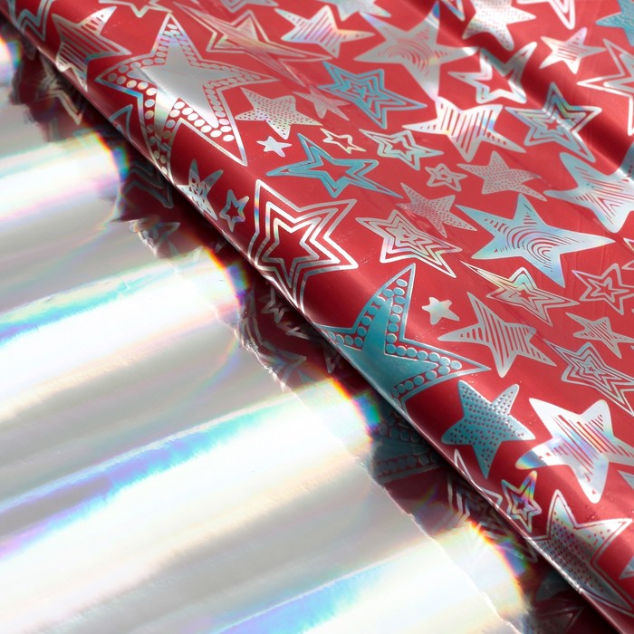 Пленка металлизированная "Звезды", красный, 50 х 70 см