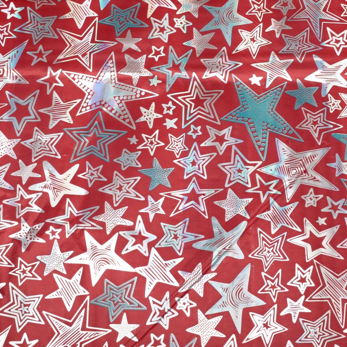 Пленка металлизированная "Звезды", красный, 50 х 70 см