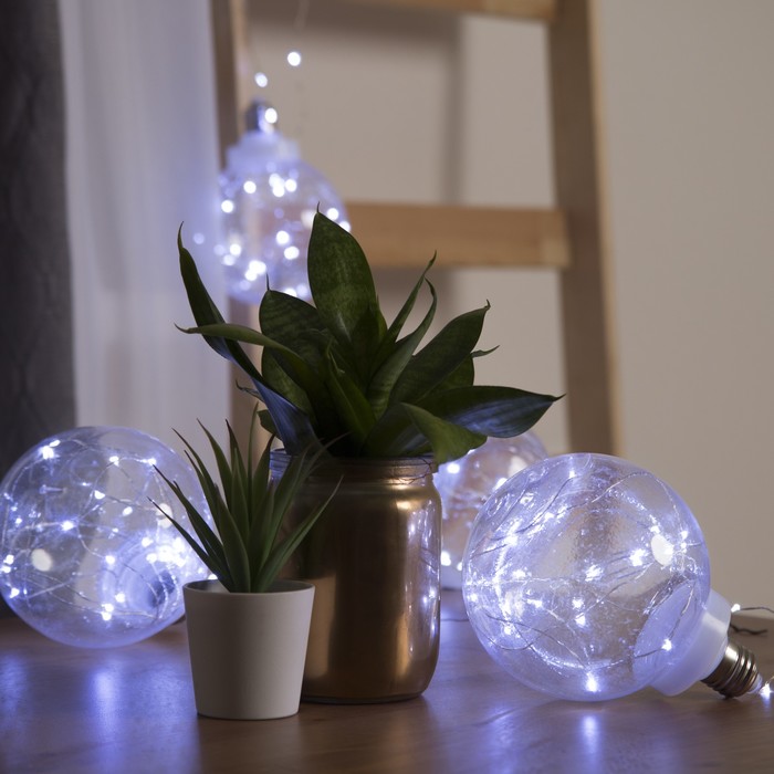 НИТЬ "Лампочки" 1,5 м, 4 х12 см, 100 LED-12V, адаптер в комплекте, БЕЛЫЙ