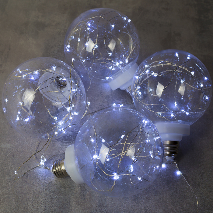 НИТЬ "Лампочки" 1,5 м, 4 х12 см, 100 LED-12V, адаптер в комплекте, БЕЛЫЙ