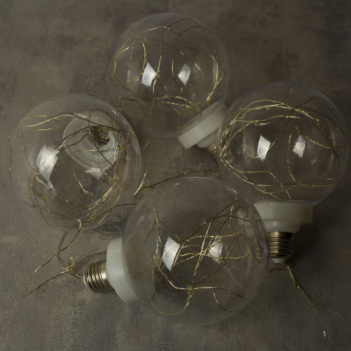 НИТЬ "Лампочки" 1,5 м, 4 х12 см, 100 LED-12V, адаптер в комплекте, БЕЛЫЙ