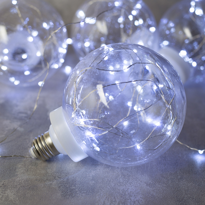 НИТЬ "Лампочки" 1,5 м, 4 х12 см, 100 LED-12V, адаптер в комплекте, БЕЛЫЙ