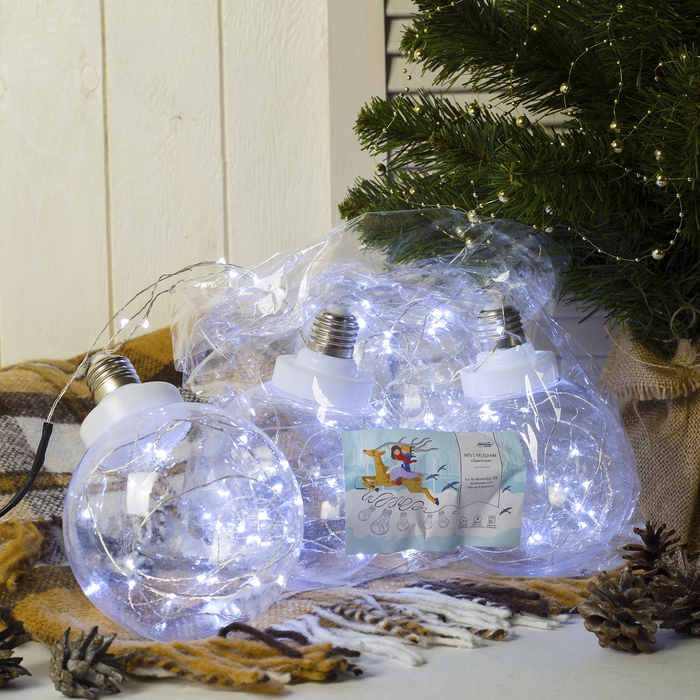 НИТЬ "Лампочки" 1,5 м, 4 х12 см, 100 LED-12V, адаптер в комплекте, БЕЛЫЙ