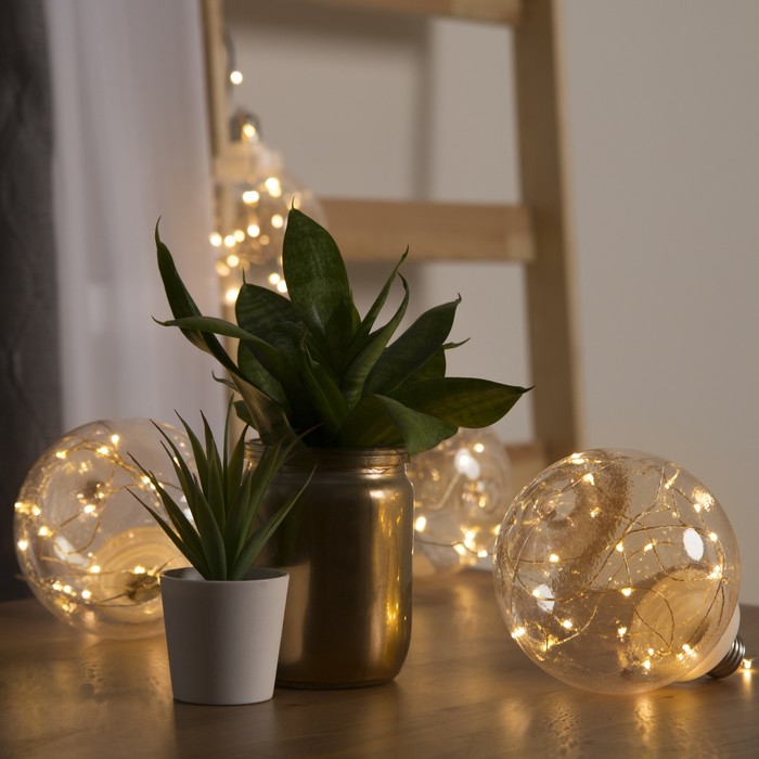 НИТЬ "Лампочки" 1,5 м, 4 х12 см, 100 LED-12V, адаптер в комплекте, ТЕПЛЫЙ БЕЛЫЙ