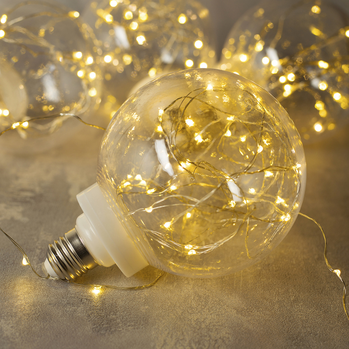 НИТЬ "Лампочки" 1,5 м, 4 х12 см, 100 LED-12V, адаптер в комплекте, ТЕПЛЫЙ БЕЛЫЙ