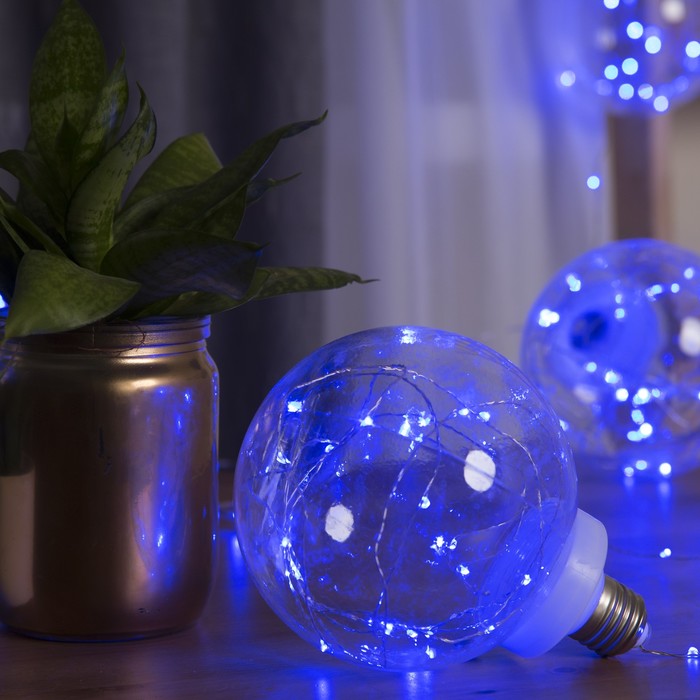 НИТЬ "Лампочки" 1,5 м, 4 х12 см, 100 LED-12V, адаптер в комплекте, СИНИЙ