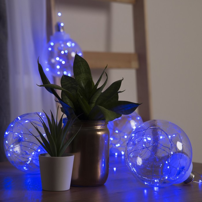 НИТЬ "Лампочки" 1,5 м, 4 х12 см, 100 LED-12V, адаптер в комплекте, СИНИЙ