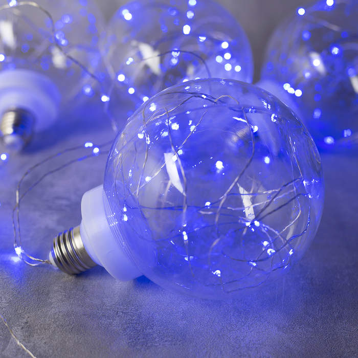 НИТЬ "Лампочки" 1,5 м, 4 х12 см, 100 LED-12V, адаптер в комплекте, СИНИЙ
