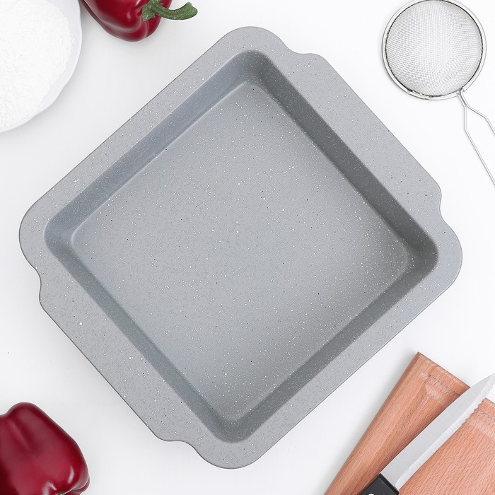 Противень с а/п покрытием "Мрамор.Квадрат с ручками" 30х27х6 см