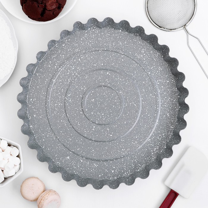 Форма для выпечки с а/п покрытием "Мрамор. Рифленый круг" 28х3,5 см