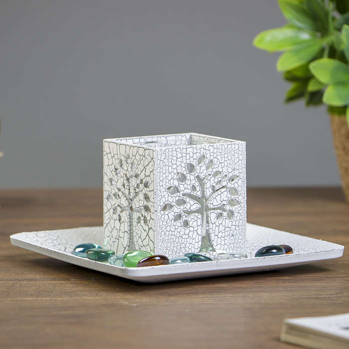 Подсвечник дерево 1 свеча "Дерево" свеча в комплекте+камушки 8х15,5х15,5 см