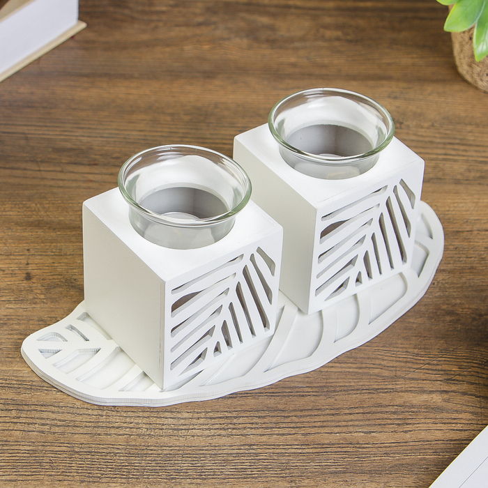 Подсвечник дерево 2 свечи "Пальмовые листья" свеча в комплекте 11х24х12 см