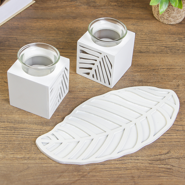 Подсвечник дерево 2 свечи "Пальмовые листья" свеча в комплекте 11х24х12 см