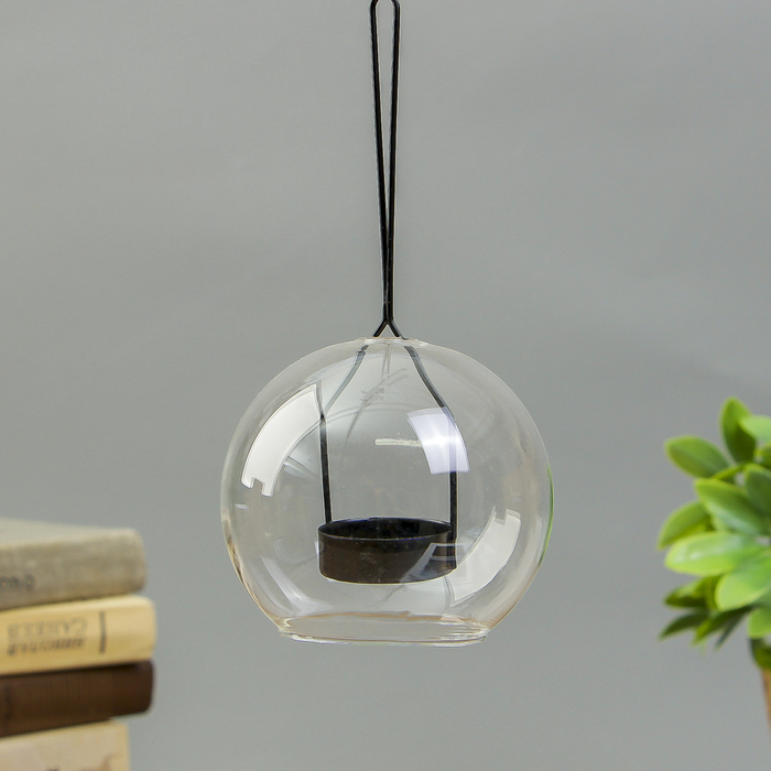 Подсвечник стекло, металл на 1 свечу "Шар" 19,5х10х10 см