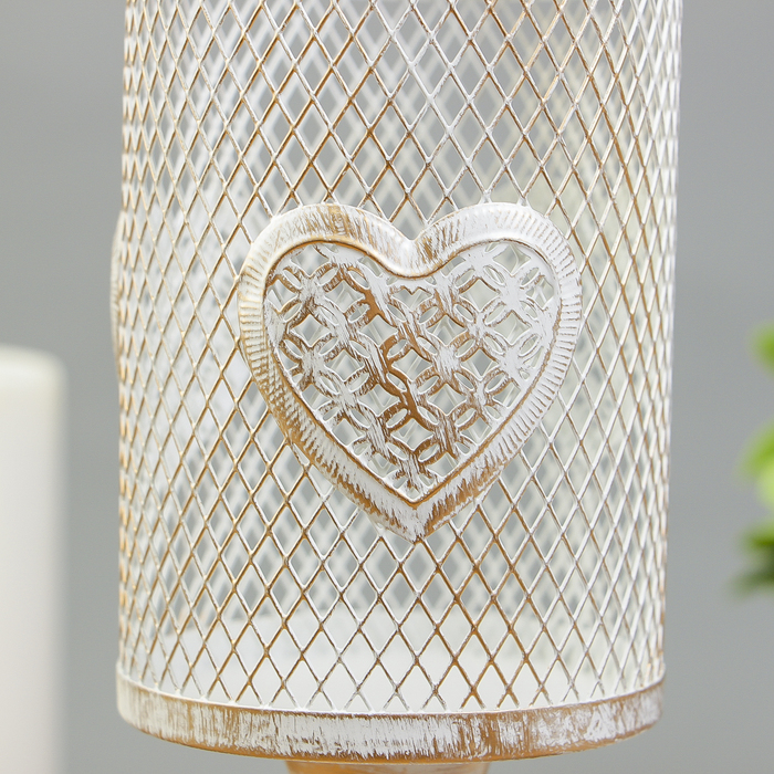 Подсвечник металл 1 свеча "Сердце на сетке" золотая патина 26х10,5х10,5 см