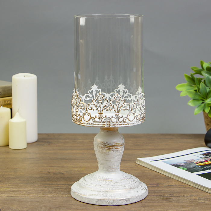 Подсвечник металл 1 свеча "Ажурный узор" золотая патина 32х14х14 см