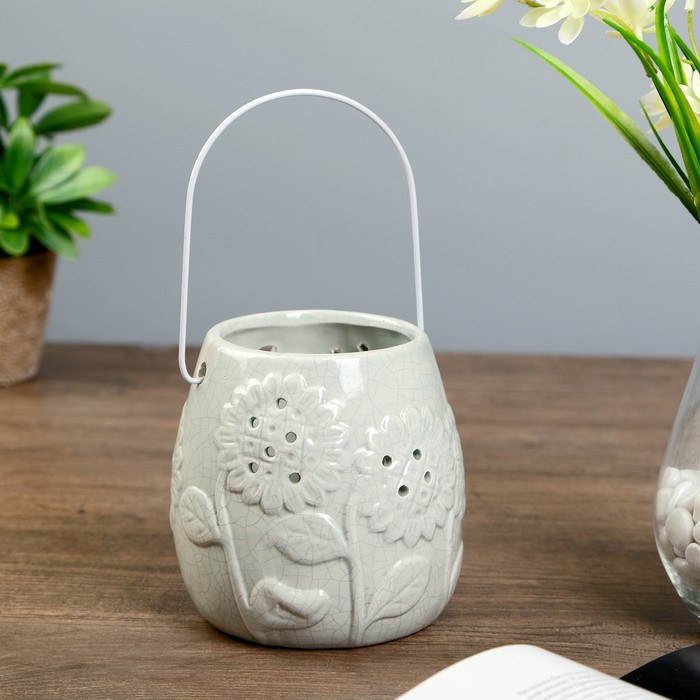 Подсвечник керамика "Подсолнухи" МИКС 11,5х10,5х10,5 см