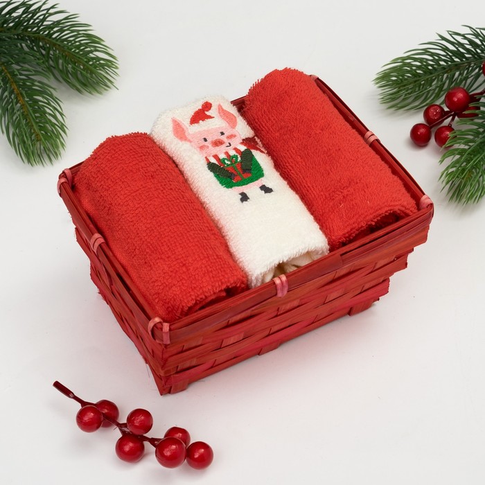 Набор полотенец "Символ года" 30х30 - 3 шт, 100% хл, 340 гр/м2