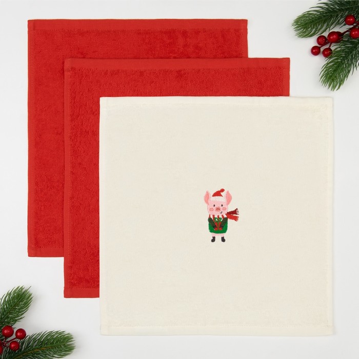 Набор полотенец "Символ года" 30х30 - 3 шт, 100% хл, 340 гр/м2